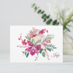 Elegant Waterverf Orchids & Rozen Floral Wedding Informatiekaartje