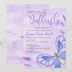 Elegant Waterverf Paars Butterfly Baby shower Kaart