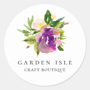 Elegant Waterverf Paarse Floral Ronde Sticker