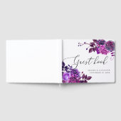 Elegant waterverf paarse florale script bruiloft gastenboek (Volledig)