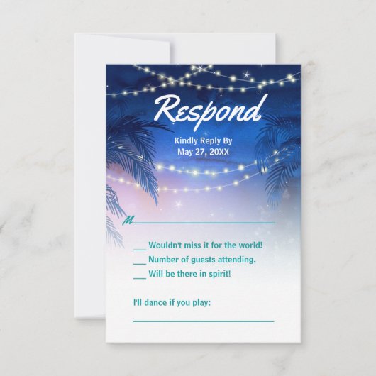 Elegant Waterverf Palm Tree Beach Weddenschap RSVP Kaartje (Voorkant)