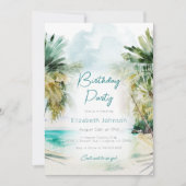 Elegant waterverf Palm Trees Birthday Uitnodiging (Voorkant)