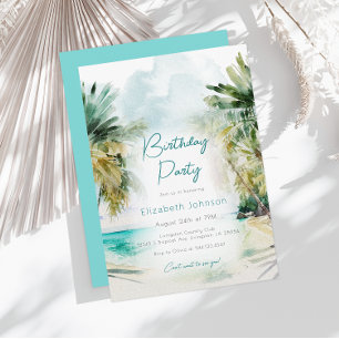 Elegant waterverf Palm Trees Birthday Uitnodiging