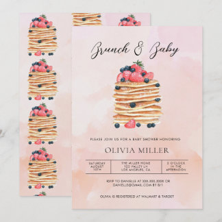 Elegant Waterverf Pancakes Brunch en Baby shower Kaart