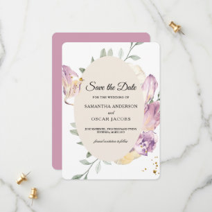 Elegant Waterverf Pansy & Purple Flowers Lijst Save The Date