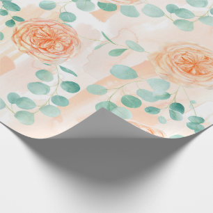Elegant Waterverf Peach Floral Green Eucalyptus Cadeaupapier