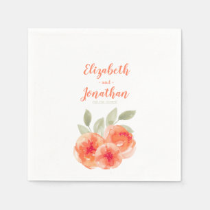 Elegant Waterverf Peach Peonies Floral Wedding Servet