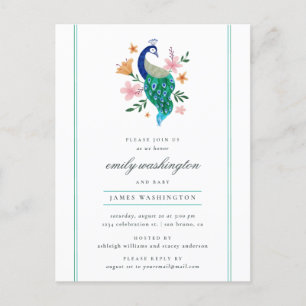 Elegant Waterverf Peacock Boy's Baby shower Uitnodiging Briefkaart