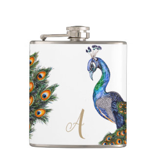 Elegant Waterverf Peacock Monogram Heupfles