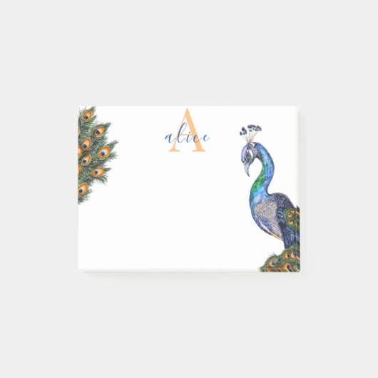 Elegant Waterverf Peacock Monogram Post-it® Notes (Voorkant)