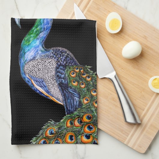 Elegant Waterverf Peacock Monogram Theedoek (Quarter Fold)