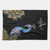 Elegant Waterverf Peacock Monogram Theedoek (Horizontaal)