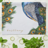 Elegant Waterverf Peacock Monogram Theedoek (Gevouwen)