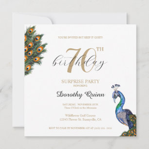 Elegant Waterverf Peacock Surprise Birthday Party Kaart