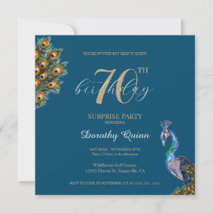 Elegant Waterverf Peacock Surprise Birthday Party Kaart