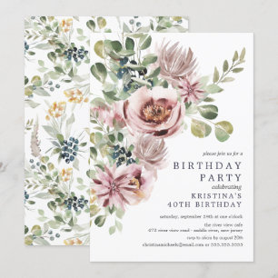 Elegant Waterverf Peonies Floral Birthday Party Kaart