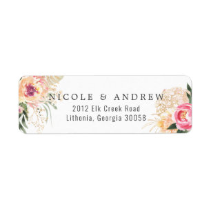 Elegant Waterverf Peony Roze Floral Wedding Etiket