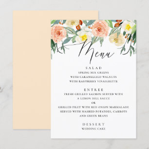 Elegant waterverf perzikappeltuinbruiloft menu