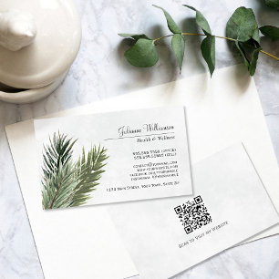 Elegant Waterverf Pine Branches QR Code Visitekaartje