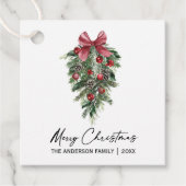 Elegant Waterverf Pine Calligraphy Ink Kerstmis Bedankjes Labels (Voorkant)