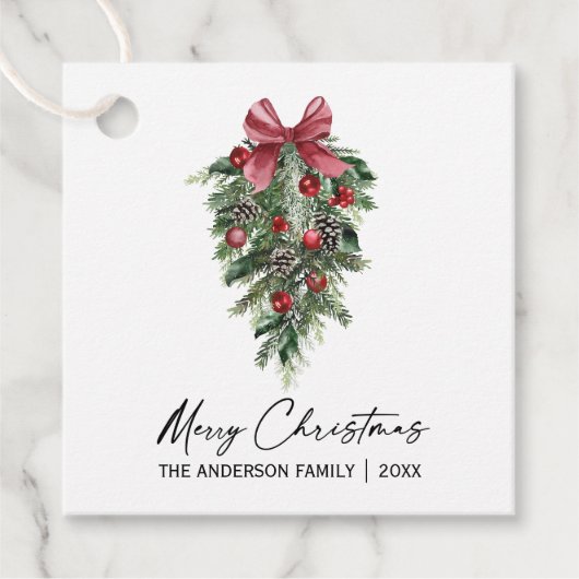 Elegant Waterverf Pine Calligraphy Ink Kerstmis Bedankjes Labels (Voorkant)