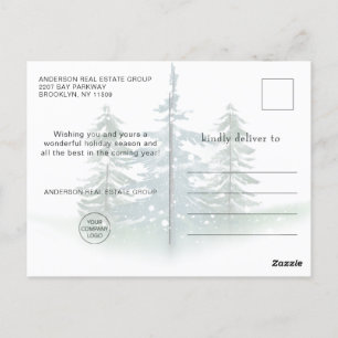 Elegant Waterverf Pine Tree Christmas Company Briefkaart