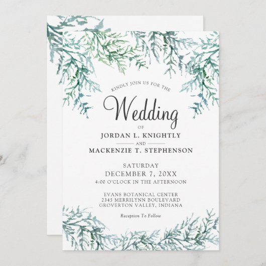Elegant Waterverf Pine Wedding Kaart (Voorkant / Achterkant)