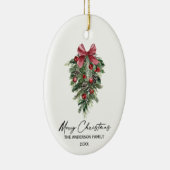 Elegant Waterverf Pines Calligrafie Kerstmis Keramisch Ornament (Rechts)