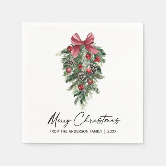 Elegant Waterverf Pines Calligrafie Kerstmis Servet (Voorkant)