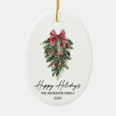 Elegant Waterverf Pines Calligraphy Ink Holiday Keramisch Ornament (Voorkant)