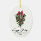 Elegant Waterverf Pines Calligraphy Ink Holiday Keramisch Ornament (Achterkant)