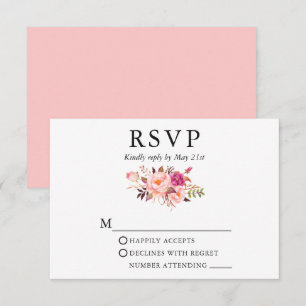 Elegant Waterverf Pink Blush Floral Wedding RSVP Kaartje
