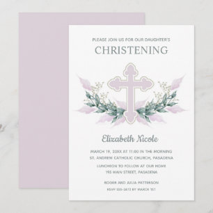 Elegant Waterverf Pink Christening Kaart