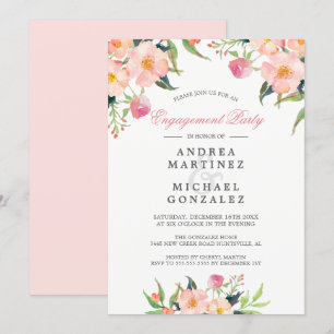 Elegant Waterverf Pink Floral Engagement Party Kaart