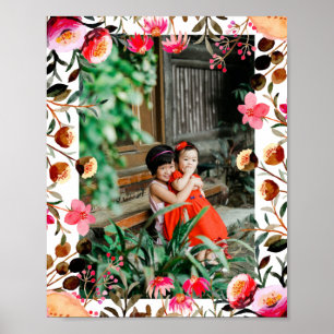 Elegant Waterverf Pink Floral Greenery Foto Poster
