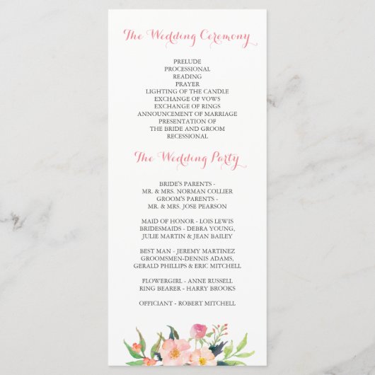 Elegant Waterverf Pink Floral Wedding Programme Programma (Achterkant)