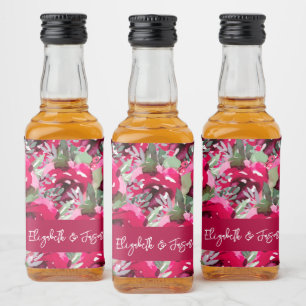 Elegant Waterverf Pink Flowers Wedding Mini Likeurfles Etiket