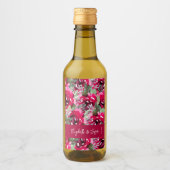 Elegant Waterverf Pink Flowers Wedding Mini Wijn Etiket (Voorkant)