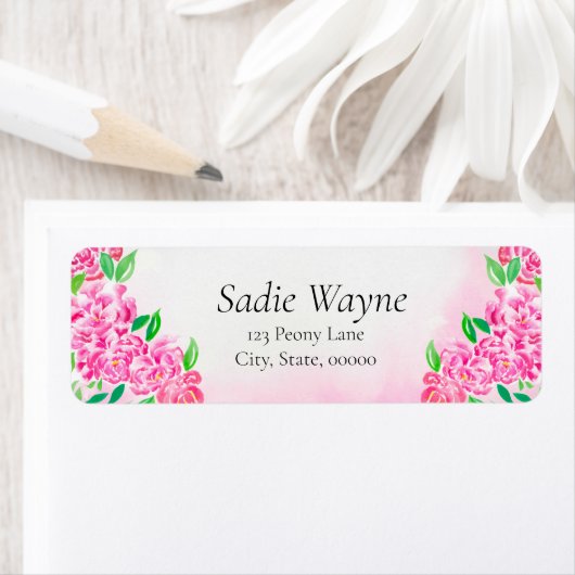 Elegant Waterverf Pink Peony Return Address Etiket (Insitu)