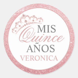 Elegant Waterverf Pink Spain Quinceañera Quince Ronde Sticker