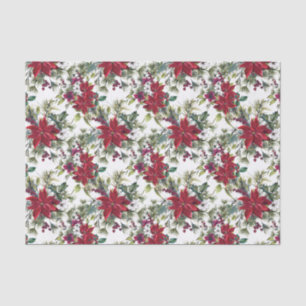 Elegant Waterverf Poinsettia Pattern Holiday Tissuepapier
