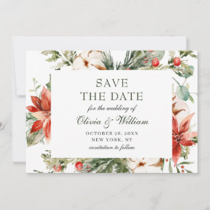 Elegant Waterverf Poinsettia Pine Branch Wedding Save The Date