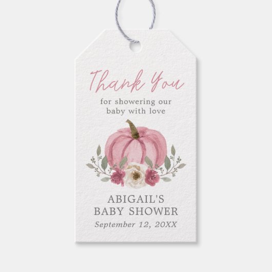 Elegant Waterverf pompoen Baby shower stoffig Roos Cadeaulabel (Voorkant)