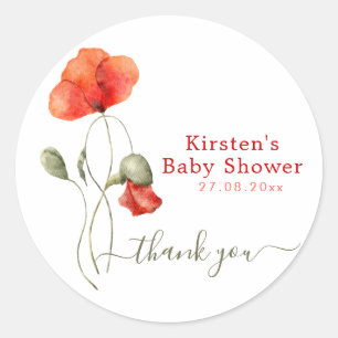 Elegant Waterverf Poppies - Baby shower Hartelijk Ronde Sticker