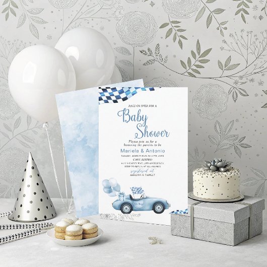 Elegant Waterverf Race Car Baby shower Kaart