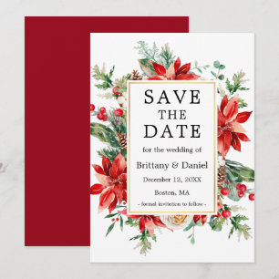 Elegant Waterverf Red Poinsettia Floral Greenery Save The Date