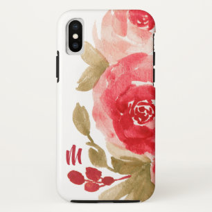 Elegant Waterverf Red Rose Monogram iPhone XS Hoesje