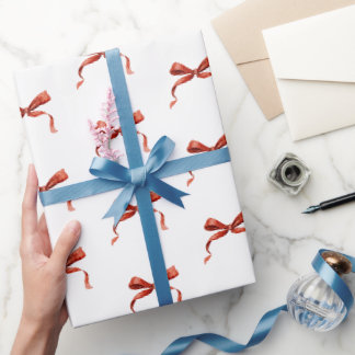 Elegant Waterverf Rode Strik Kerst Inpakpapier