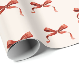Elegant Waterverf Rode Strik Kerst Inpakpapier