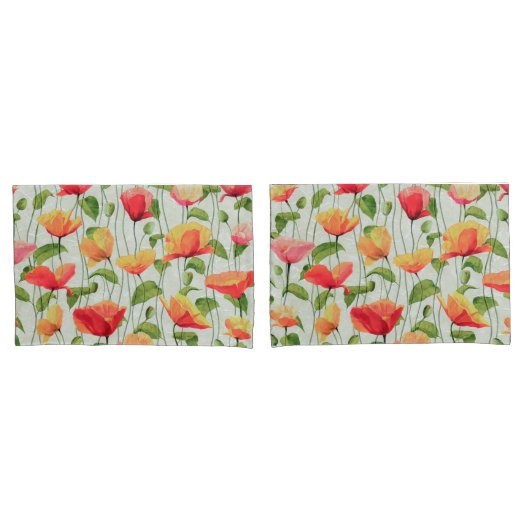 Elegant Waterverf Rood Roze en Gele Bloemen | Kussensloop (Voorkant-Set)